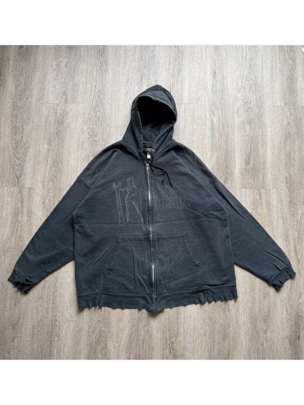 Rare Vintage Y2K Harley Davidson Full Zip Hoodie Fade 2XL Longley Peterborough